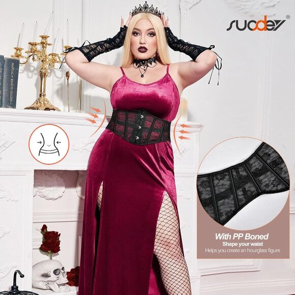 Women's Jacquard Corset Belt Lace Up Bustier Waspie Belt Renaissance Black Lace - Picture 3 of 6